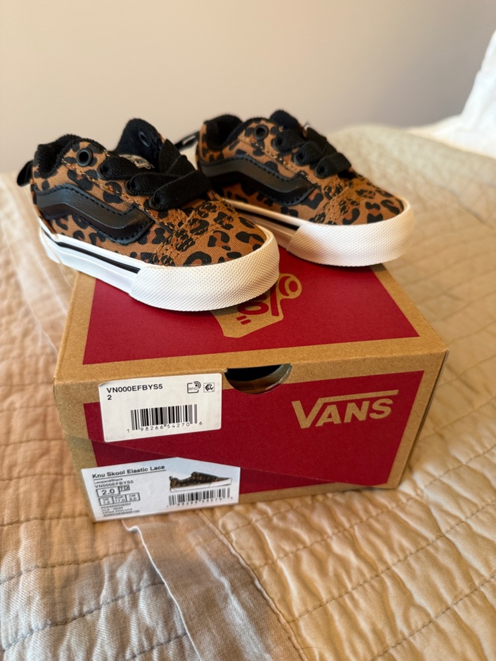Vans Kids Leopard Print Slip-On Style Sneakers - Brown & Black
